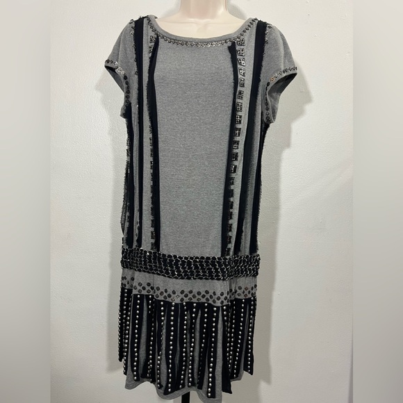 Jovani M145 Fringe Short Dress Cocktail crew neck grey and black size 14 dress - Picture 5 of 13